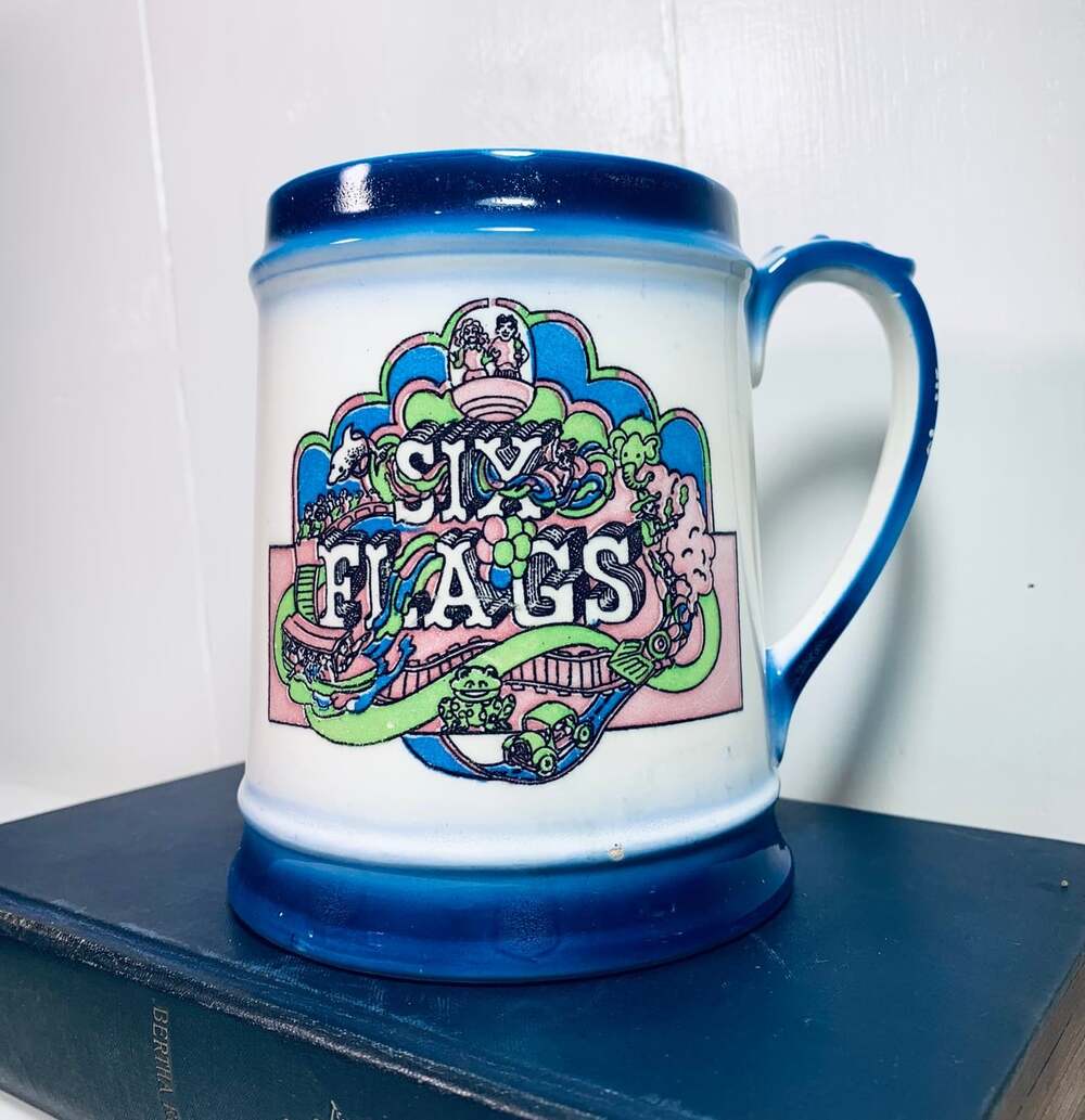 Vintage Six Flags theme park mug tankard souvenir cup
